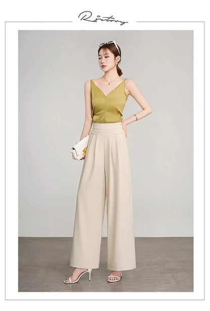 Women's Black High Waist Wide Leg Pants Pleated Loose Fit Formal Casual Trousers