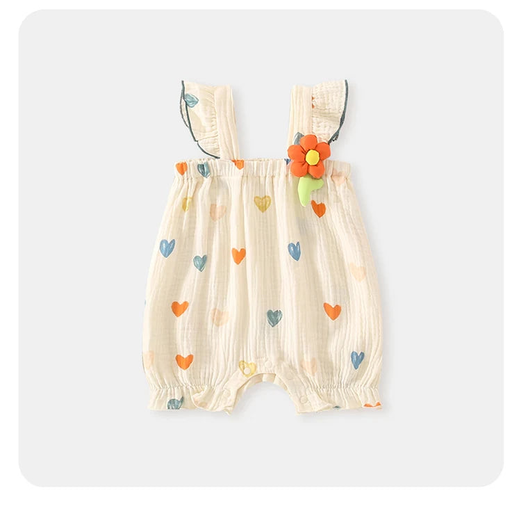 Summer Sweet Sle Baby Girl Rer Print Thin Svel Clothes for Babies Heart Pattern Cler Suit Casual Summer Outfit