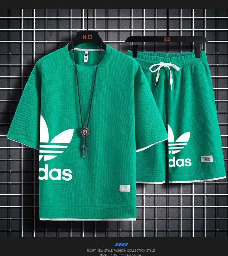 Summer  New Men's pullover sportswear Set, fashionable basketball men's casual short-sleeved T-shirt + shorts two-piece set
