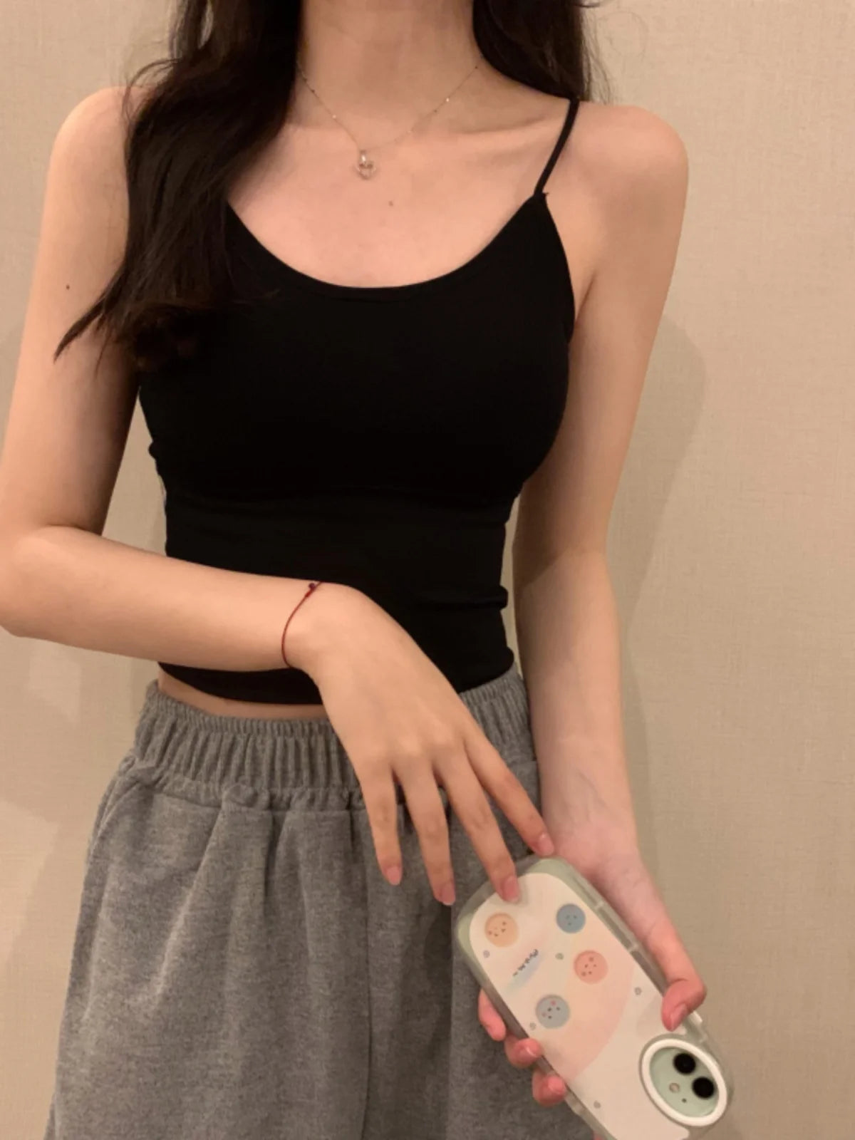 Sexy ort Strap Vest Women's Inner Wear with Chest Pad Autumn Winter ort Sle Bal Trendy Base irt for Young Women