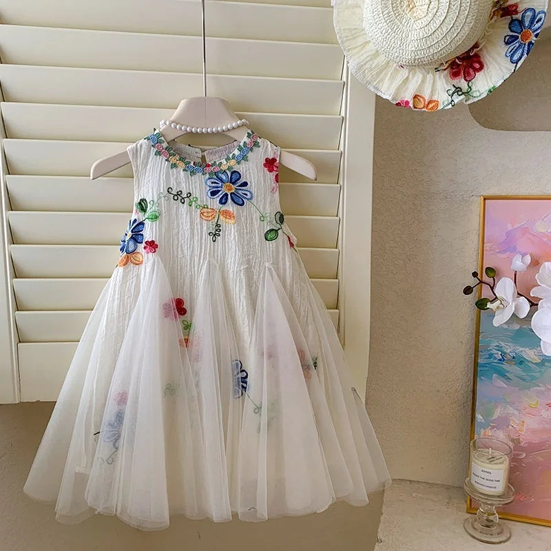 Baby Girl Princess Floral Embroidery Dress Toddler Child Elegant Ruffled Vestido Party Birthday Dress Summer Baby Clothes 1-12Y