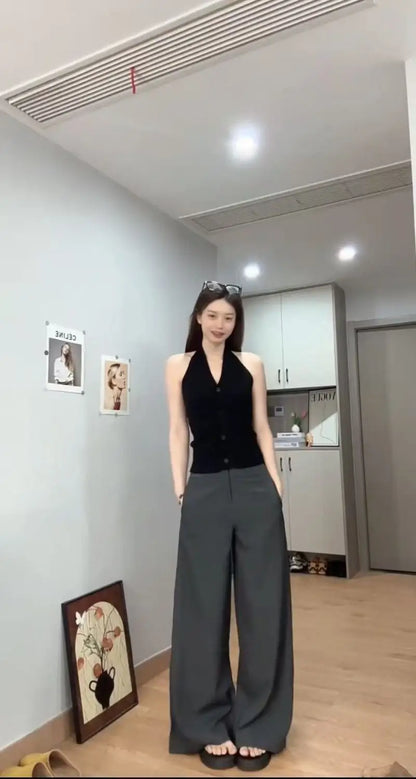 High Waist Zipper Solid Temperament Suit Pants Spring Summer All-match Loose Vintage Straight Pants Casual Fashion Women Clothes