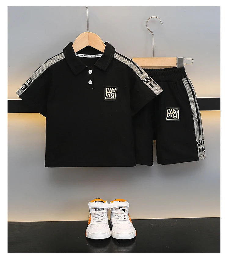 Boys Summer Polo Shirt Set New Baby Short-sleeved Two-piece Set Boys Children's Foreign Children's Clothing