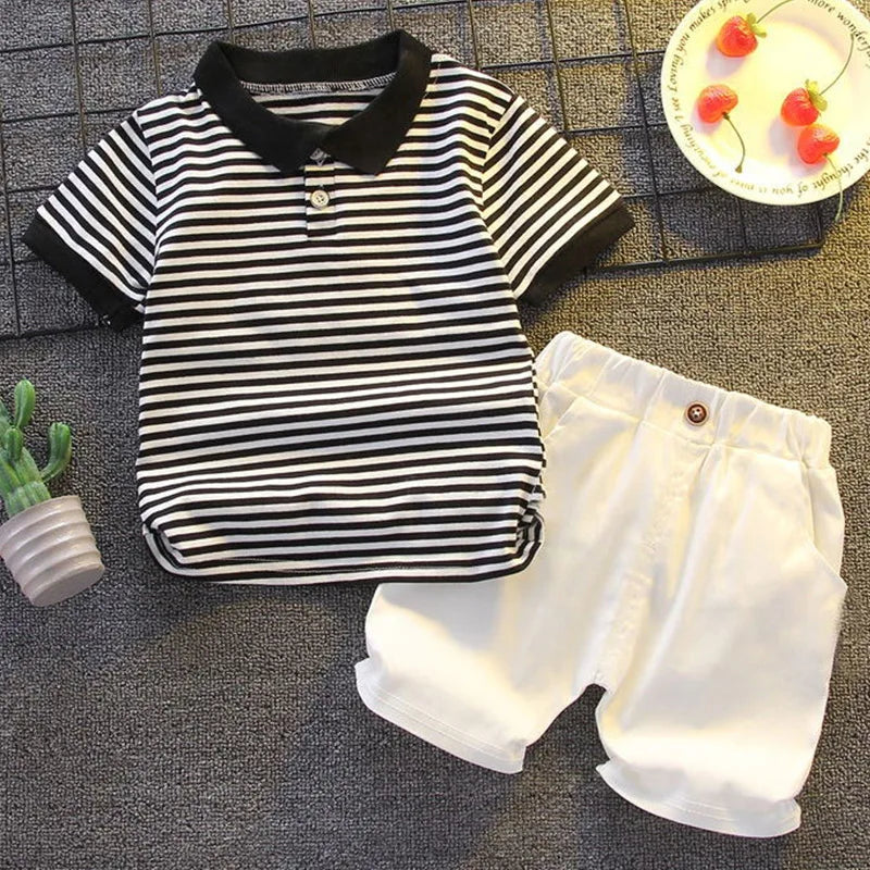 Fashion Boys Clothes Sets Toddler Kids Polo T-shirt + Shorts Children's Clothes