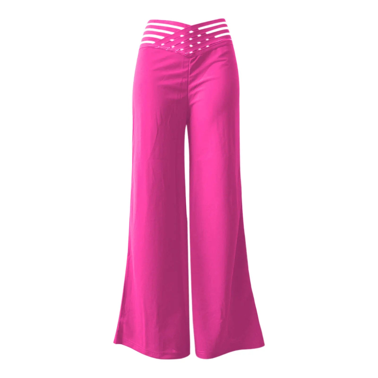 Women Wide Leg Flared Pants  Spring Casual Crisscross Sheer Mesh Patch High Waist Trousers Y2k Streetwear Elegant Work Pant