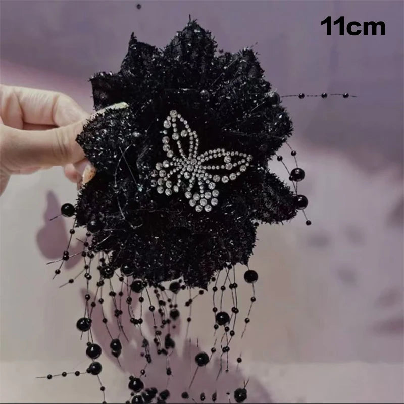 Fashion Fairy Butterfly Feather Tassel Hair Claw Shark Clips Temperament Mesh Flower Claw Clip Women Headwear Hair Accessories