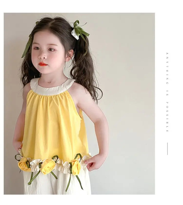 Children's Sets Floral Girls Set Summer New Kids Super Cute Short Sleeve Top