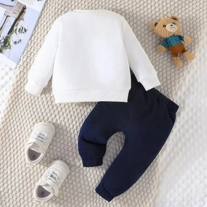 Boys and Girls Autumn and Winter New Cartoon Letter Hat Bear Embroidered Long Sleeve Hoodie Long Pants Two Piece Set