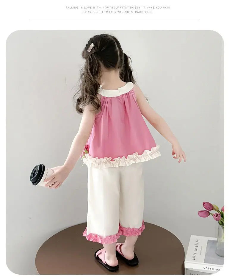 Children's Sets Floral Girls Set Summer New Kids Super Cute Short Sleeve Top