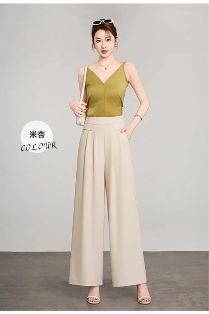 Women's Black High Waist Wide Leg Pants Pleated Loose Fit Formal Casual Trousers