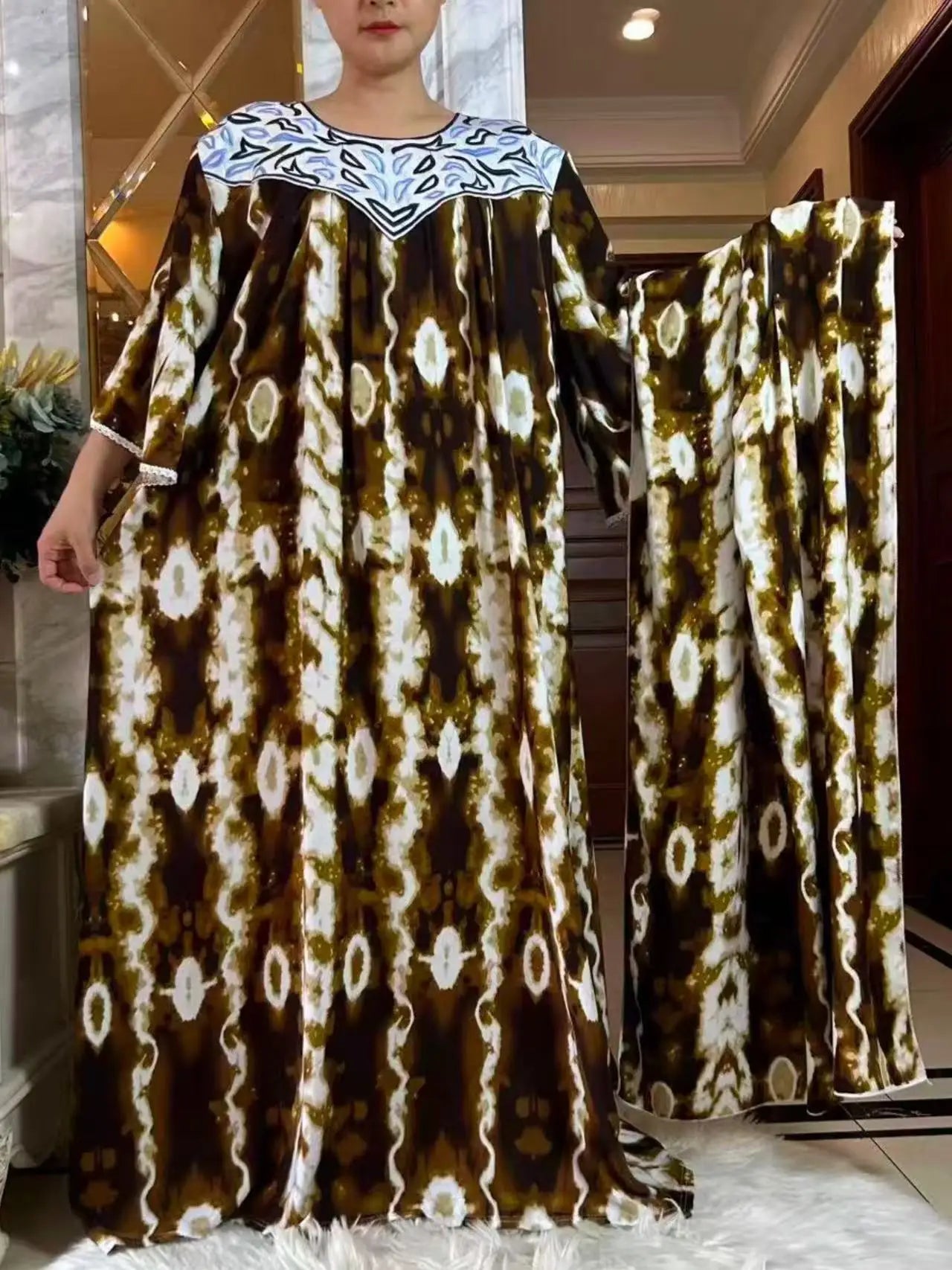 Latest Party Dress Printed Pure Cotton Women Long Dress Dubai Casual Holiday Fashion Party Dresses African Abaya Clothing