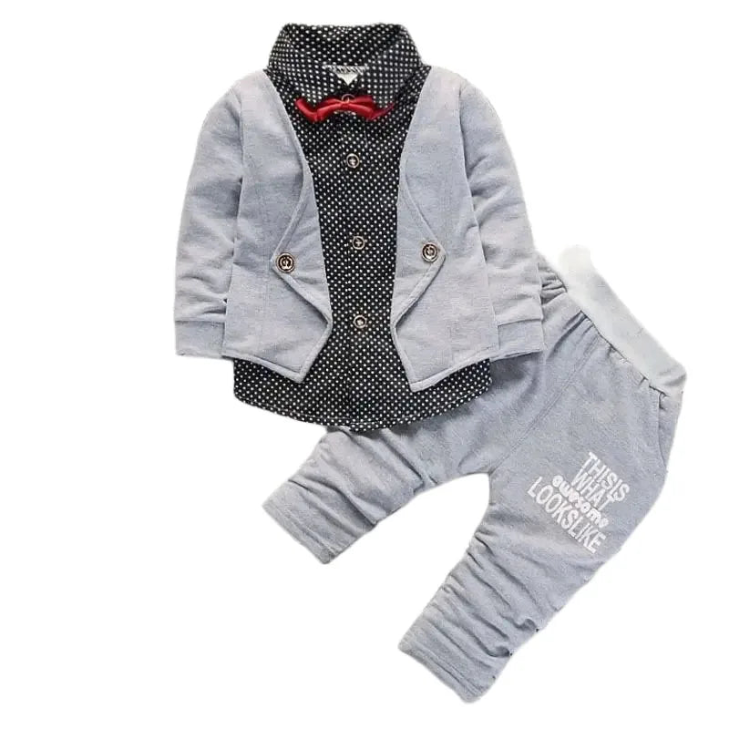 Spring and Autumn New Boys' Dot Colored Bow Knot Long Sleeve Pants Gentleman Two Piece Wedding Flower Children Polo Set for 1-5Y