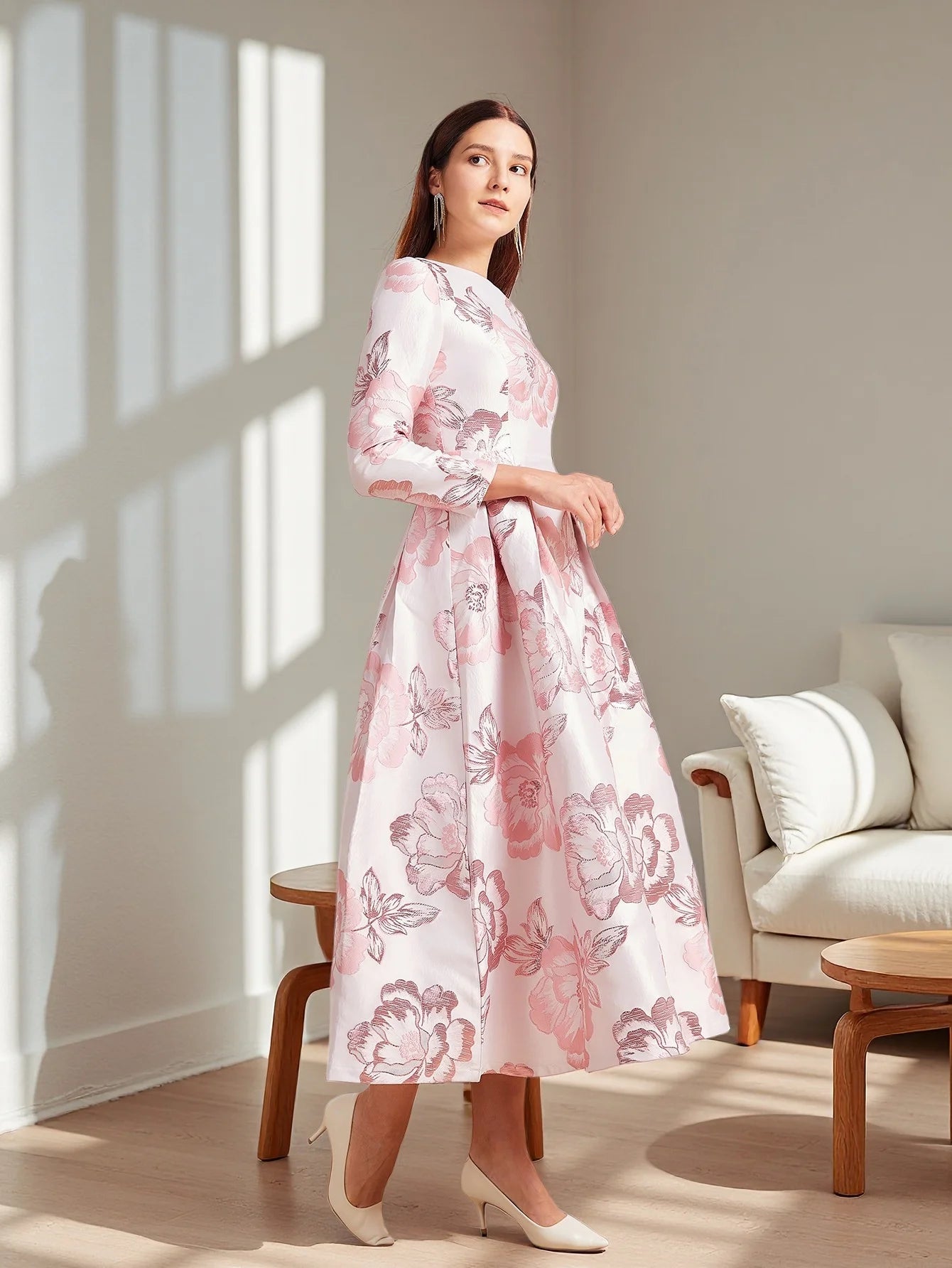 Autumn-Winter New Luxury Elegant Pink Party Banquet Evening Gown for Wedding Guest Dresses