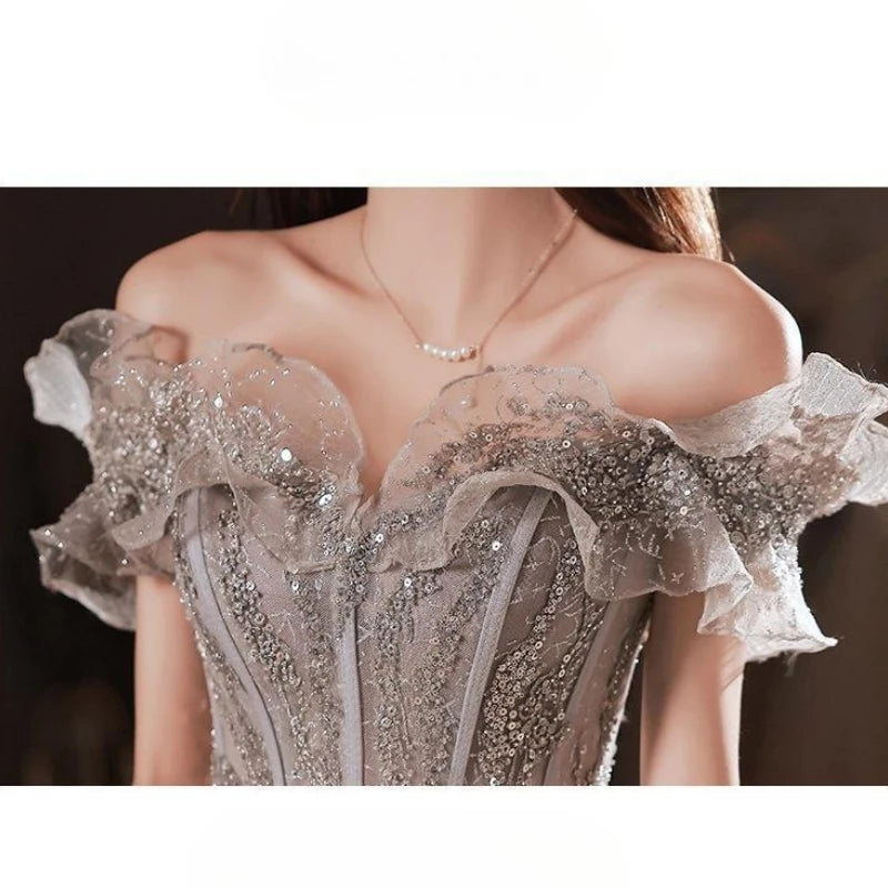 Banquet Evening Dress for Women New Style Spring and Summer One Shoulder Elegant Annual Meeting Host Fairy Style Birthday Dress