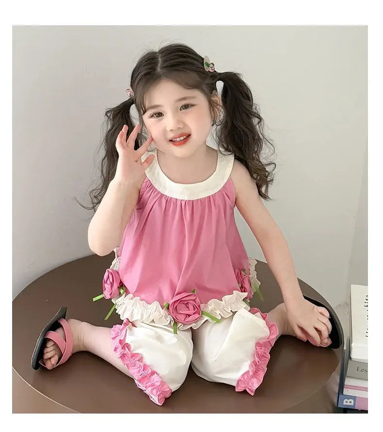 Children's Sets Floral Girls Set Summer New Kids Super Cute Short Sleeve Top