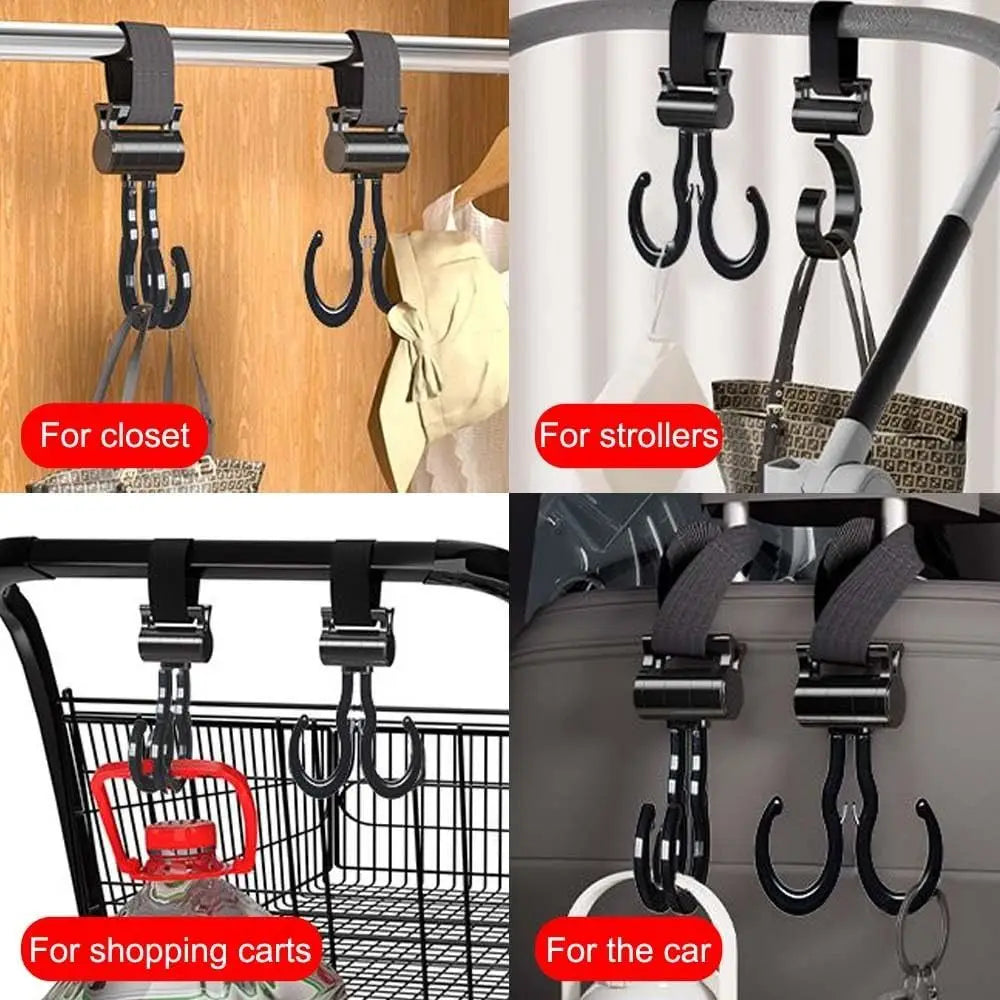 360 Degree Rotating Heavy Duty Handlebar Hanging Clamp On Heavy Duty Stroller Hook Double Hook Hands Free Hanging Hook Stroller (Available)