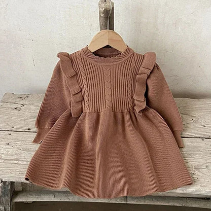 2024 New Autumn Kids Princess Dresses Long Sleeved Knitted Splicing Baby Girl Knitting Party Dress Children Knitting Clothes