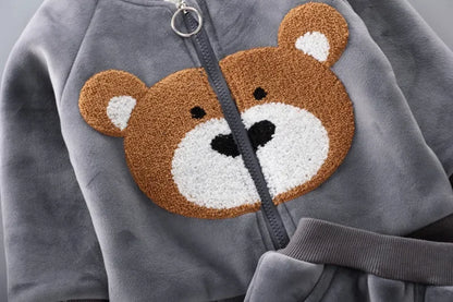 3Pcs Boys Suit Autumn And Winter Baby Girl Clothes Fleece Thickened Keep Warm Sets For Children Cute Bear Embroidery Clothing