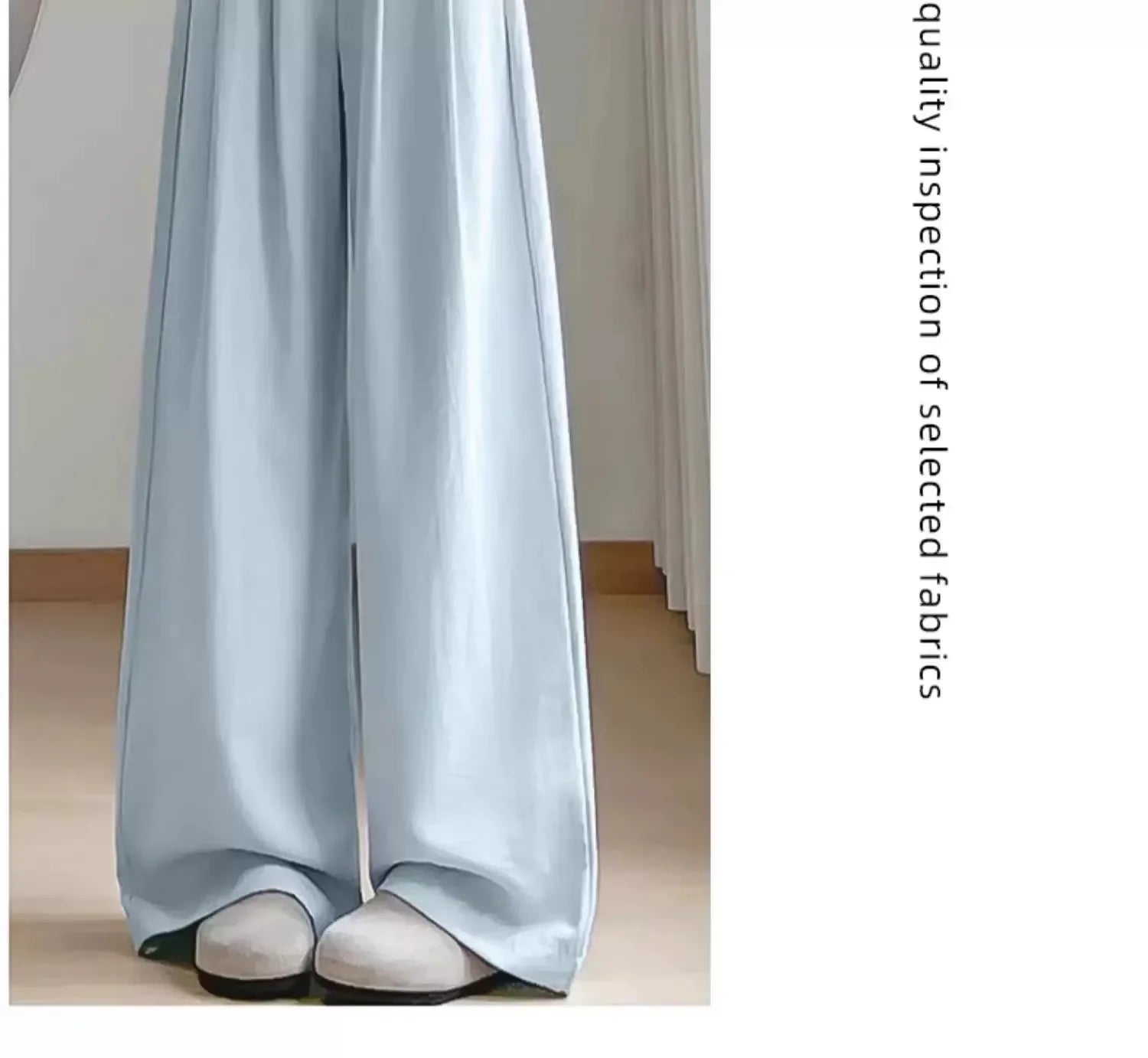 Ice Silk Drapey Wide Leg Pants Women's Summer Thin New Style Beige Color Nine Points Long Trousers Comfortable Fit Female Pants