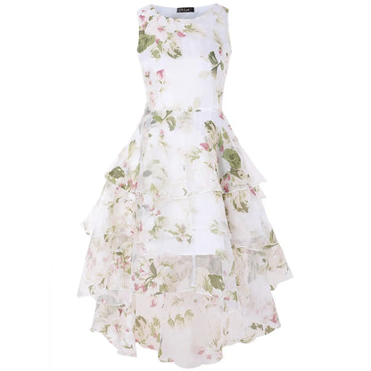 Summer High Low Retro Dress Vintage Women Sleeveless Front Back Short Long Organza Lace Dress Ladies Elegant Party Dress