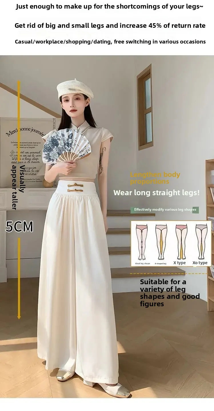 High Waist Drapey Wide Leg Casual Pants Women's Spring Summer New Chinese Design Long Trousers Southeast Asian National Style Bu