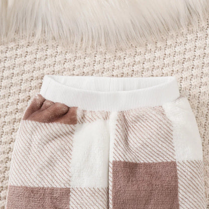 Baby Boys and Girls Winter Plush Clothing Set Long Sleeved Plaid Top+Pants 2PCS Warm Clothes Outfits for 3-24 Months Toddler Boy