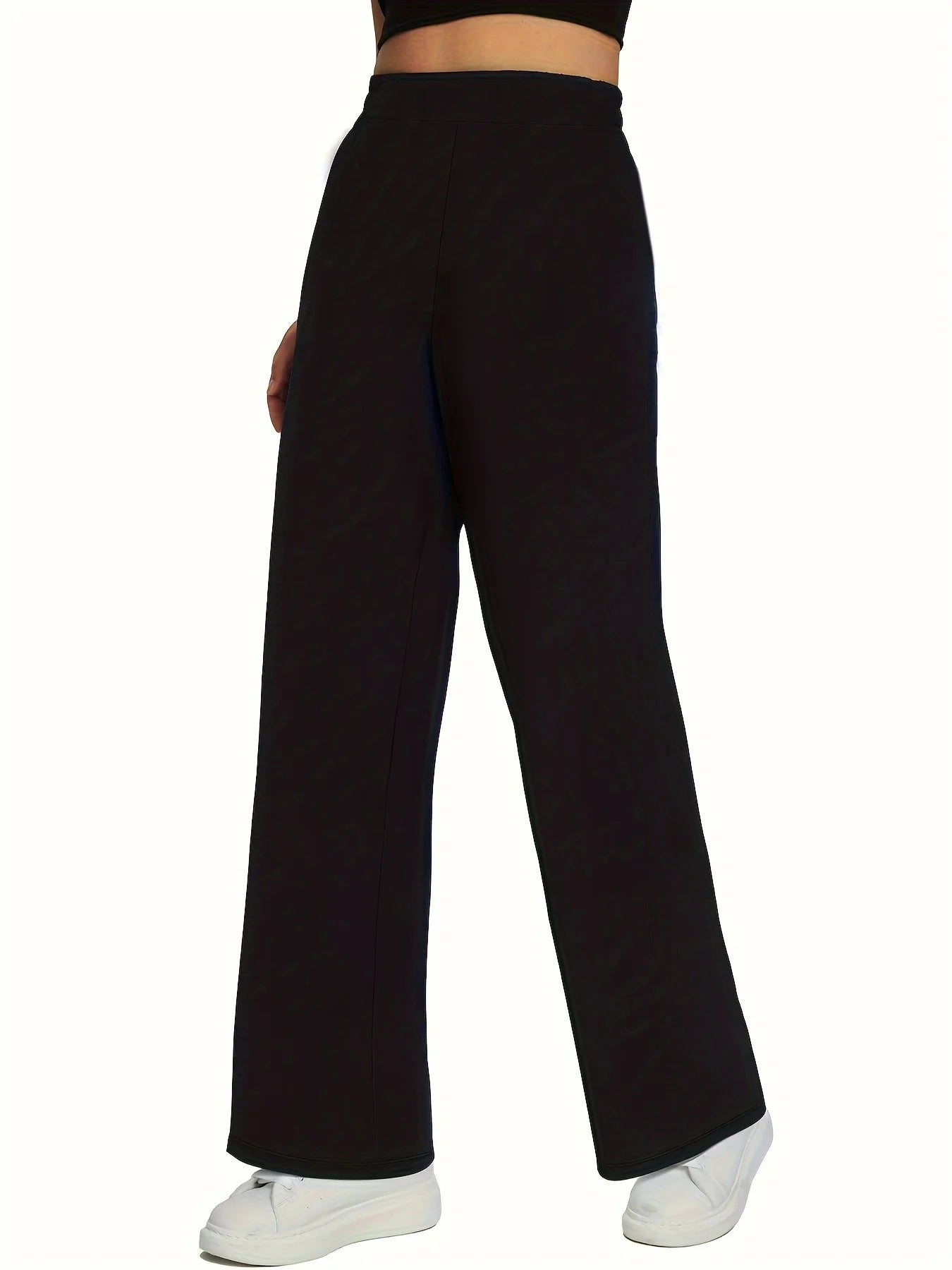 Sophisticated Straight Leg Trousers Women Elastic Waist Slimming Black Daily Office Casual Pants 