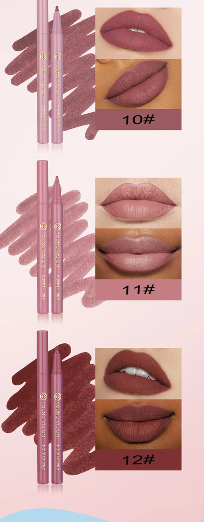 12 color matte liquid lipliner sponge gourd head fog surface bare color waterproof lip glaze red pen