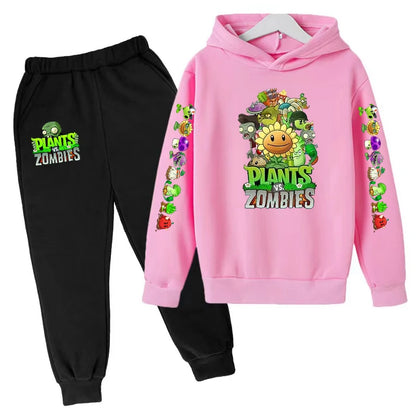 Kids Hooded Pullover Popular Game Plants vs. Monster Print Boys/Girls Top/Pants 3-13Y Casual Fun Sports Charming  Clothing Set