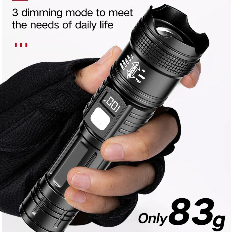LED Flashlight Rechargeable Long-Beam Portable Outdoor Emergency Lighting With Long Battery Life, Suitable For Camping And Hiki