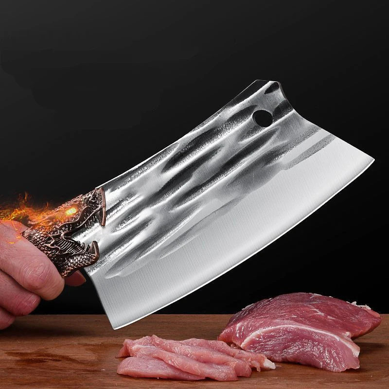 Loong Head Handle Chopping Knife Handmade Forged Bone Knife Butcher Chef's Slicing Knives Cleaver Cooking Knife Kitchen Utensil