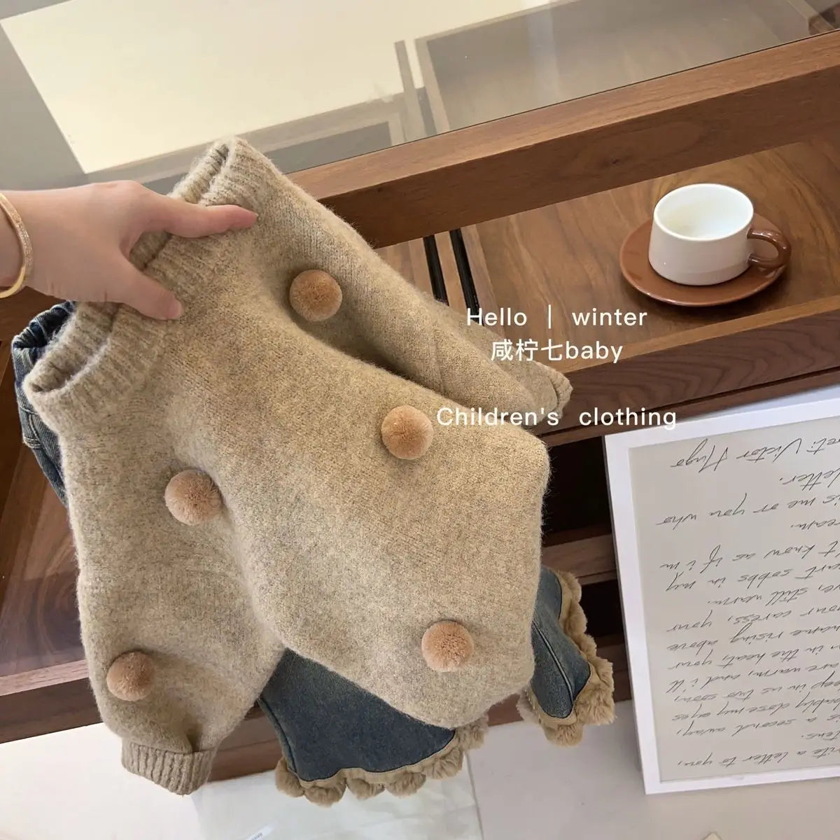 Autumn Tops's Girls Knitted Pullover Sweater Casual Simple Balloon Top Coat Winter Baby Clothing Fur Ball Design 1PCS (Available)