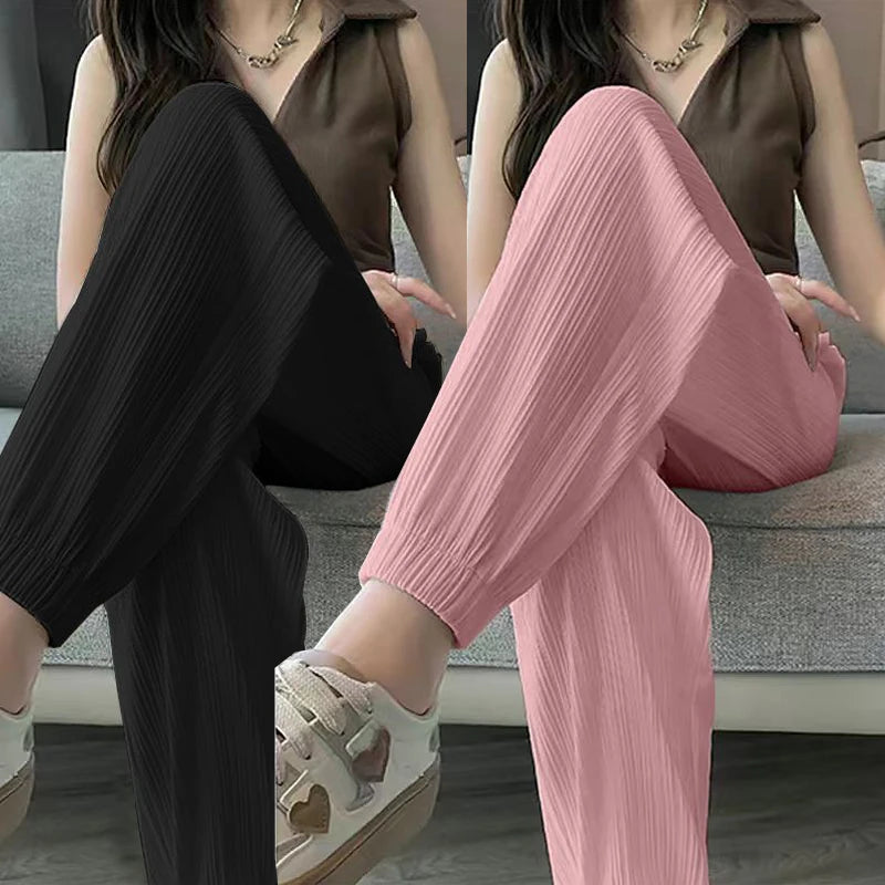 Thin Casual Wide Leg Harem Ankle-Length Pants Solid Elastic Waist Women New In ClothingSweet Streetweat Summer Long Trousers OL