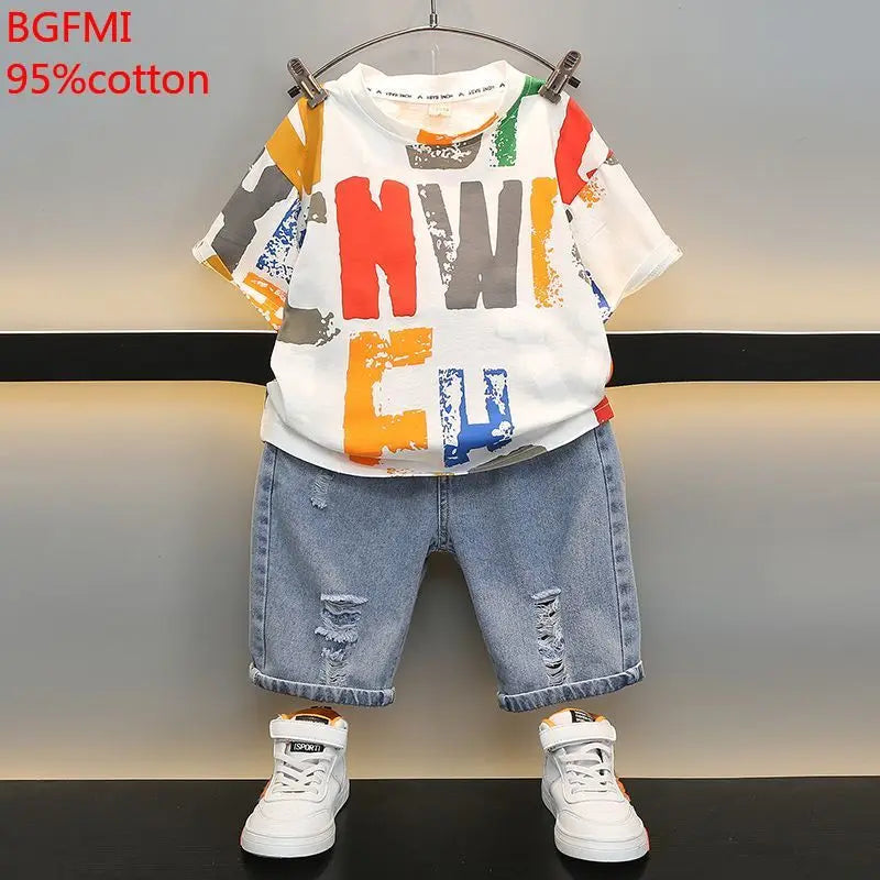 Children Clothing Korean Cotton Short Sleeve Print Shirt+Shorts Set for Toddler Boy Baby Summer Thin Casual Fashion Outfit