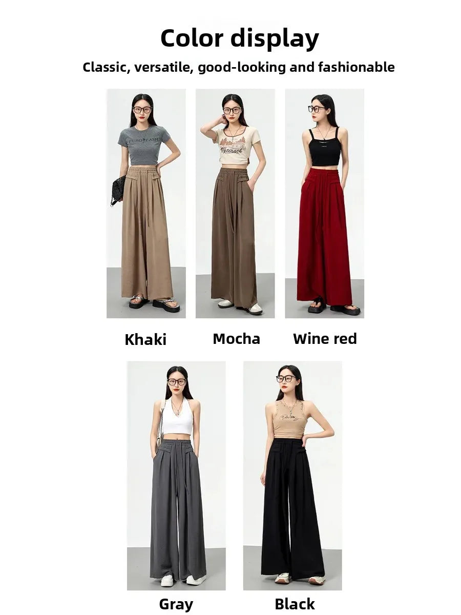 High Waist Wide Leg Pants Women's Ice Silk Loose Fit Casual Trousers Skirt Spring Summer New Style Sliko Moutain Lazy Pants
