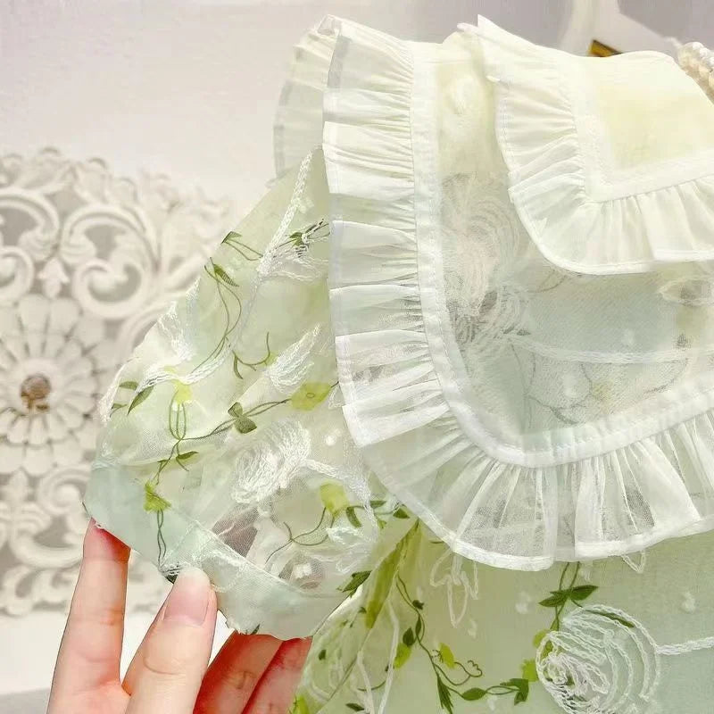 Girls Summer Dresses Children's Princess Gown Big Kids Short-sleeved Dress Teen Girls Peter Pan Collar Clothing