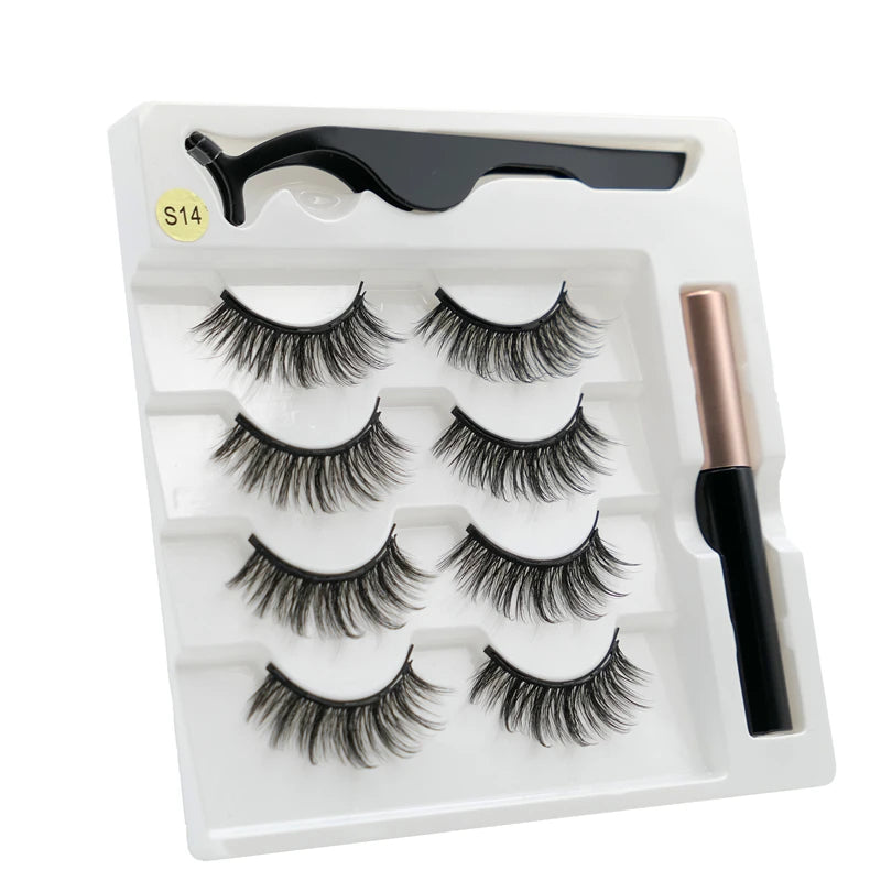 3/5 Pairs of Magnetic Eyelashes Natural Lashes Handmade 3D Lashes Makeup Eyeliner Reusable Makeup Set Magnetic Pen for Eyelashes