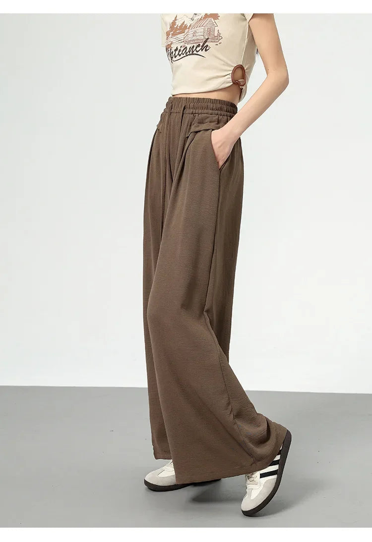 High Waist Wide Leg Pants Women's Ice Silk Loose Fit Casual Trousers Skirt Spring Summer New Style Sliko Moutain Lazy Pants