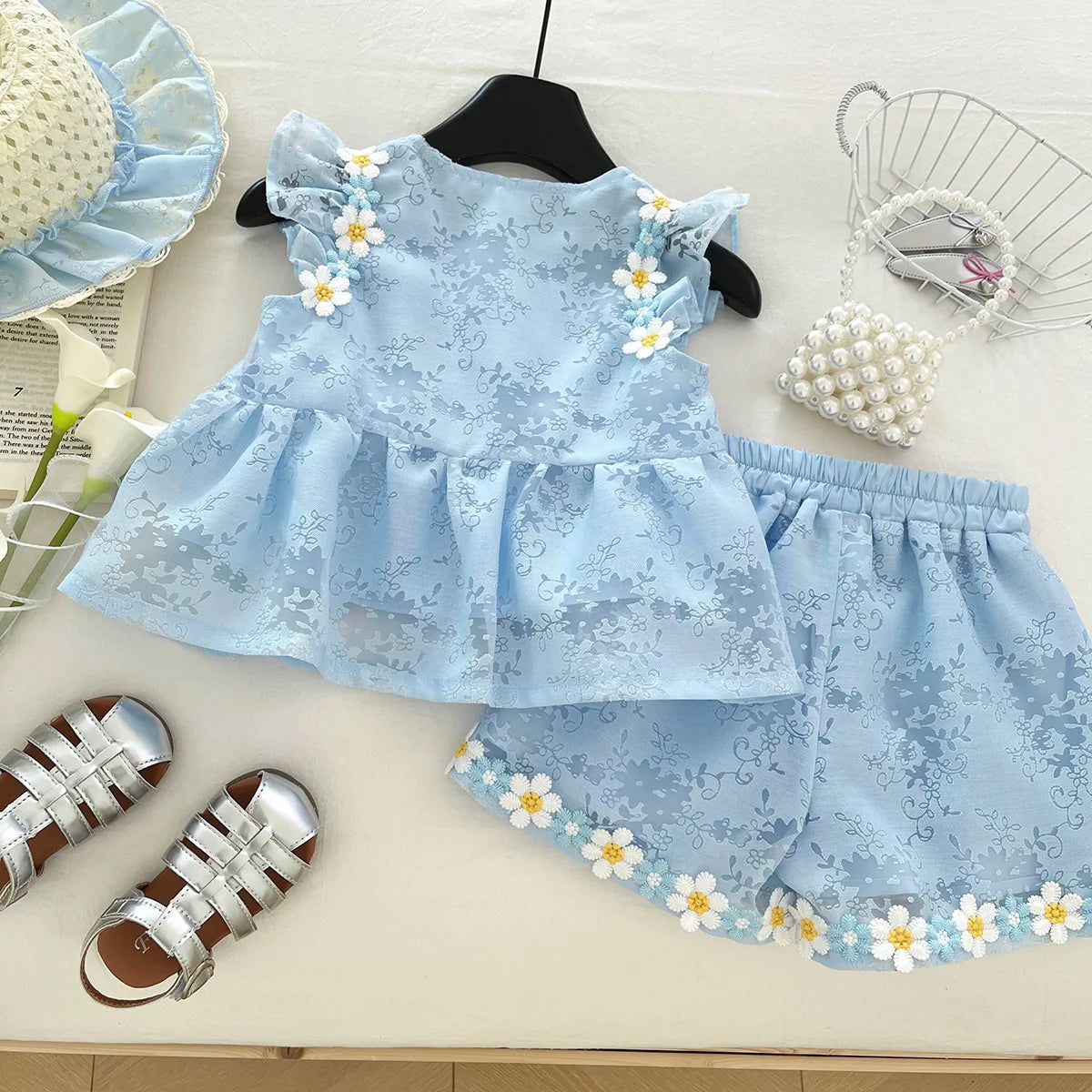 New Children's Outfit Summer New Baby Chinese Style Hanfu Fashionable Girl Tang Suit Two-Piece Set with Hat
