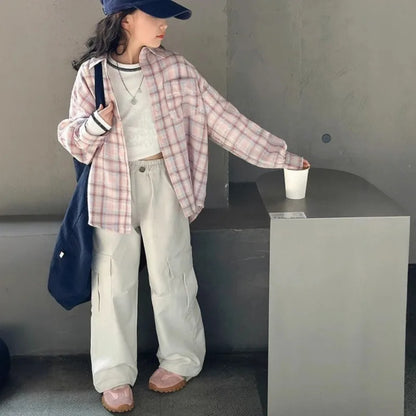 Girl's Shirt Spring and Autumn 2025 New Children's Spring Clothing Top, Stylish Thin Children's Plaid Shirt