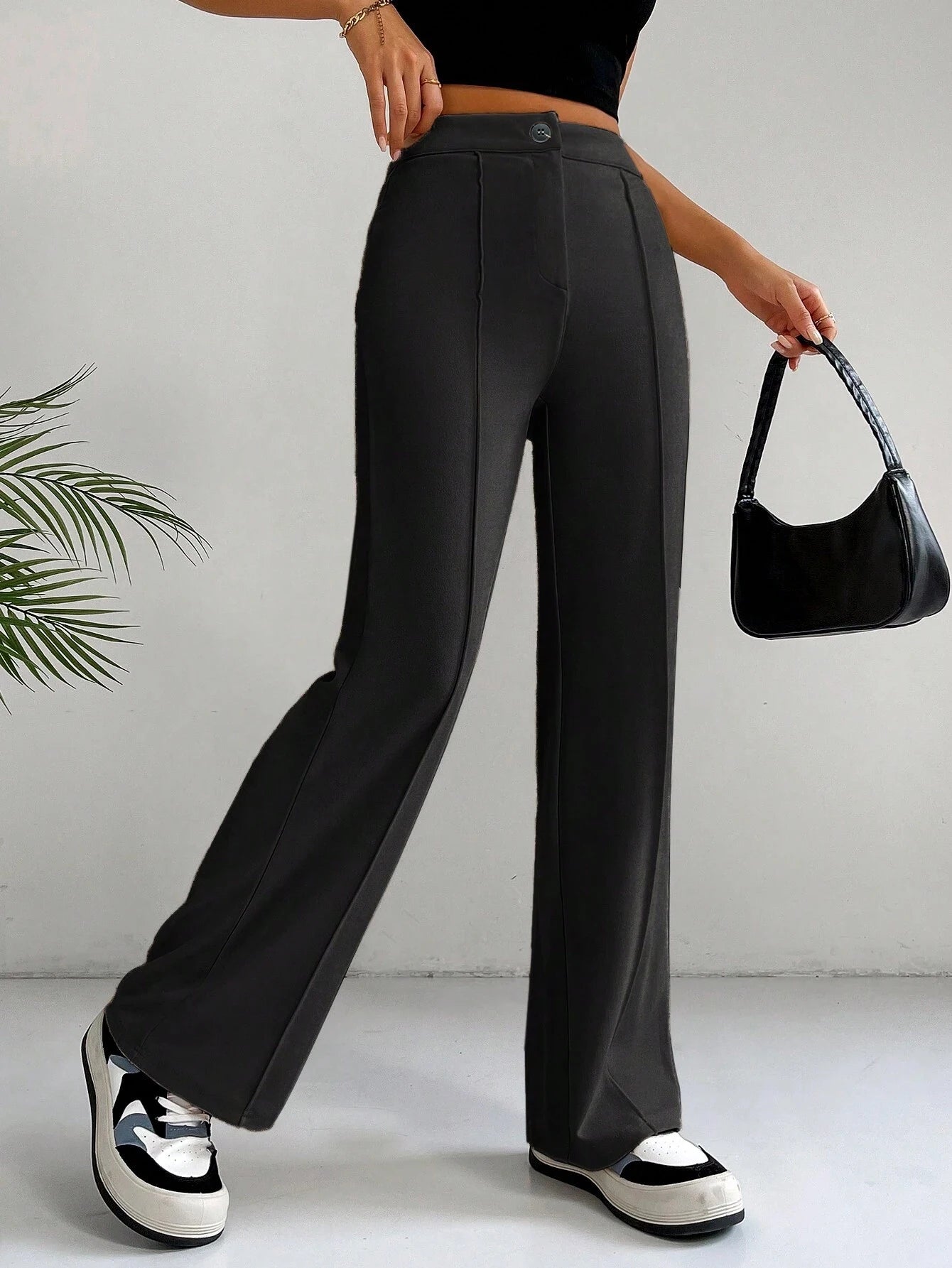 Women's Plain High Waist Straight Leg Pants, Chic Casual Comfy Zipper Button Trousers for Daily Wear, Pants for Women