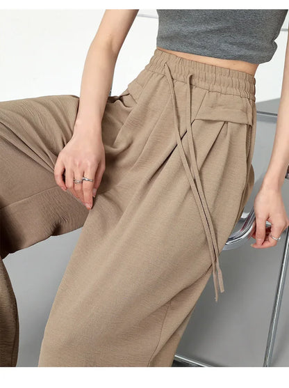 High Waist Wide Leg Pants Women's Ice Silk Loose Fit Casual Trousers Skirt Spring Summer New Style Sliko Moutain Lazy Pants