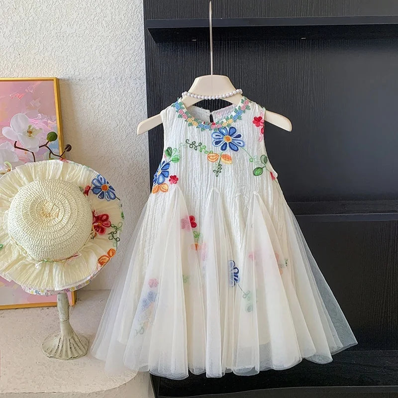 Baby Girl Princess Floral Embroidery Dress Toddler Child Elegant Ruffled Vestido Party Birthday Dress Summer Baby Clothes 1-12Y
