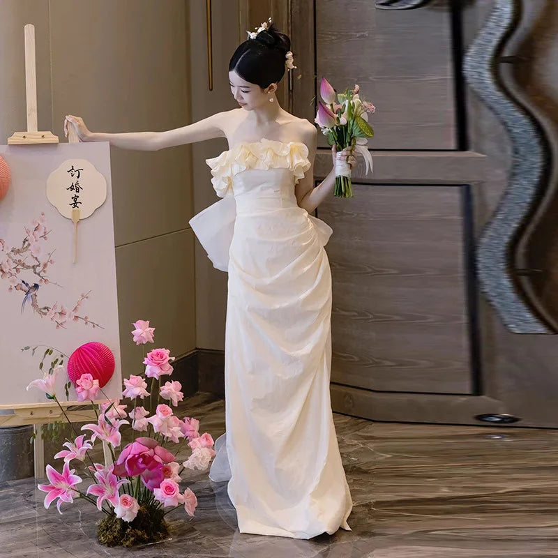 French Evening Party Dress Gown Temperament Sexy Slash Neck Celebrity Banquet Qipao Charming Bridal Wedding Cheongsam Vestidos
