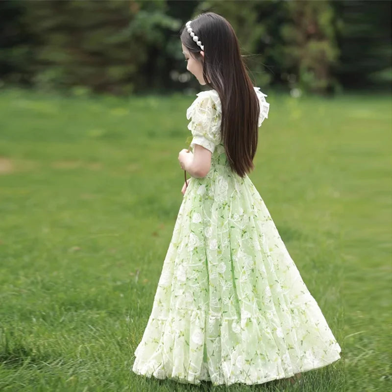 Girls Summer Dresses Children's Princess Gown Big Kids Short-sleeved Dress Teen Girls Peter Pan Collar Clothing