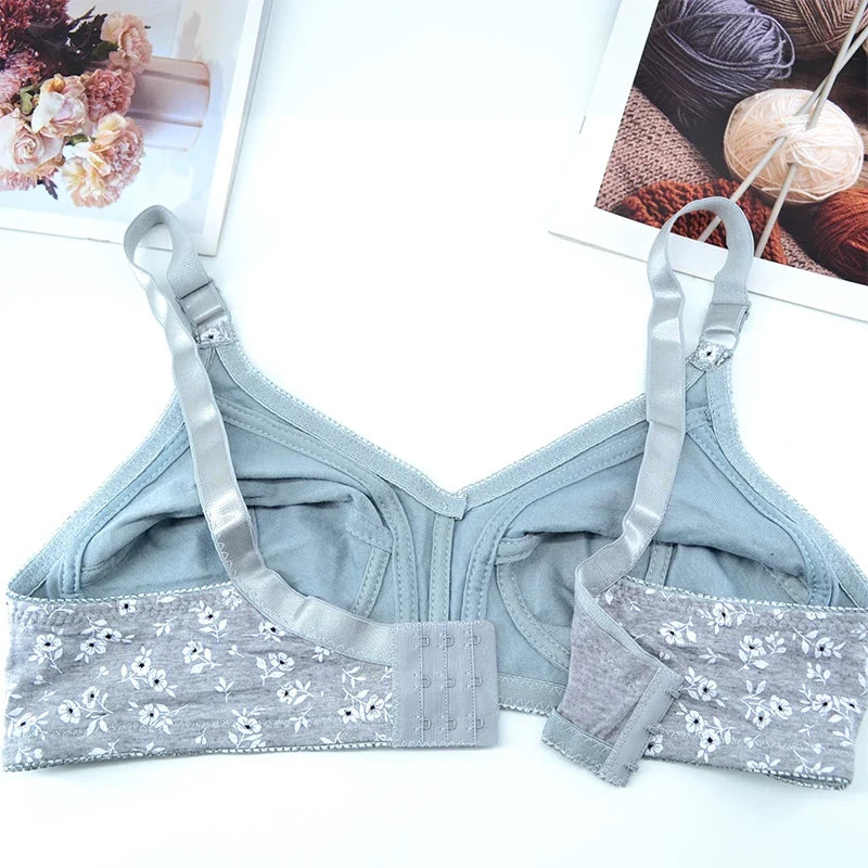 Floral Print Cotton Unlined Bra plus Size Lingerie Comfortable Wire Free Underwear Thin 36-46C Women's Sexy Innerwear