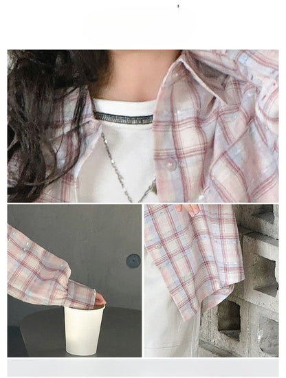 Girl's Shirt Spring and Autumn 2025 New Children's Spring Clothing Top, Stylish Thin Children's Plaid Shirt