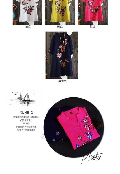 Women Dresses Women's Embroidered Dress Summer Loose Short Sleeve Skirt Vestido De Mujer Femme Robe