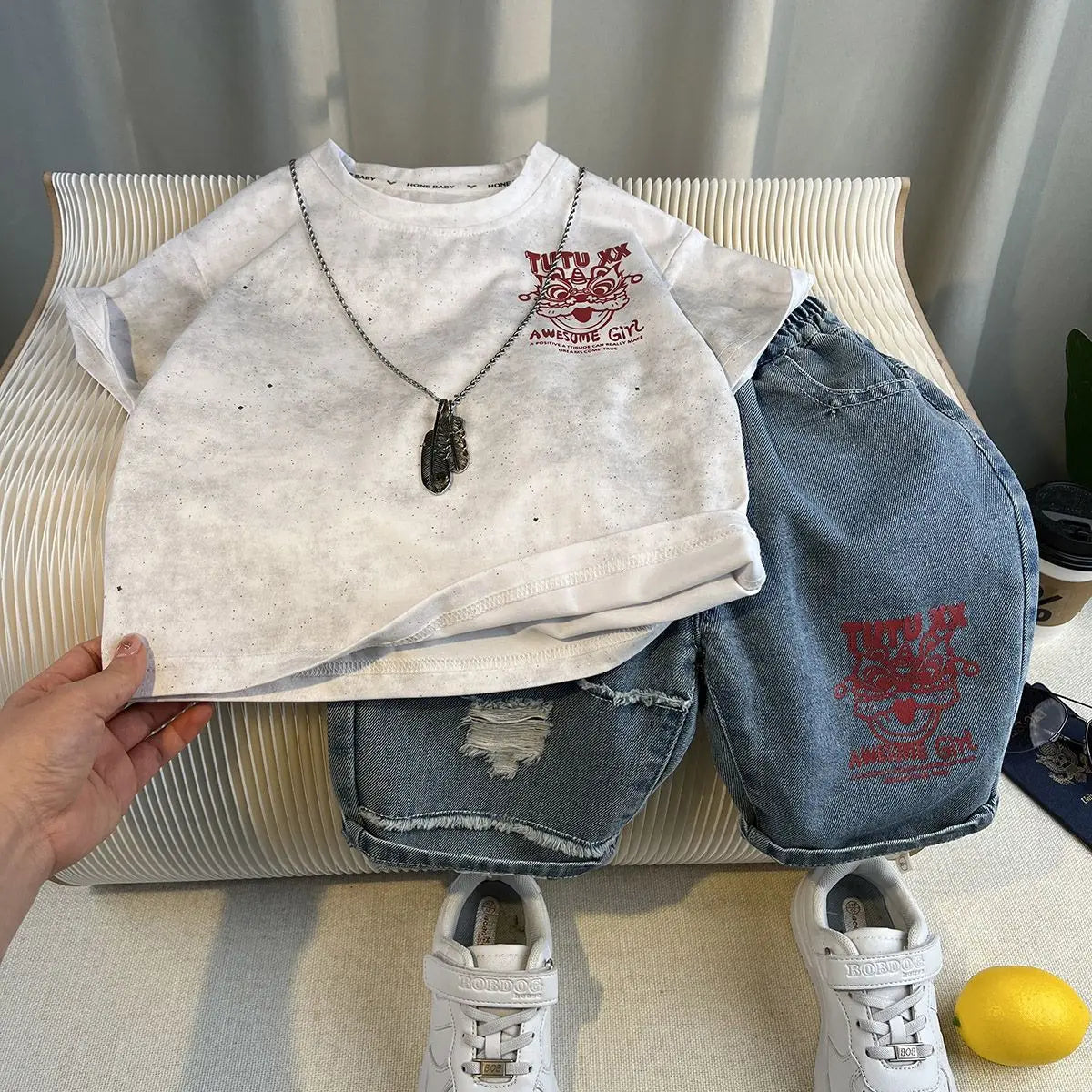 Hot Sale Fashion Baby Boy Suit Summer Clothes Short Sleeve T-shirt Short Jeans 2 Piece Set Kids Outfit  Children's Costume