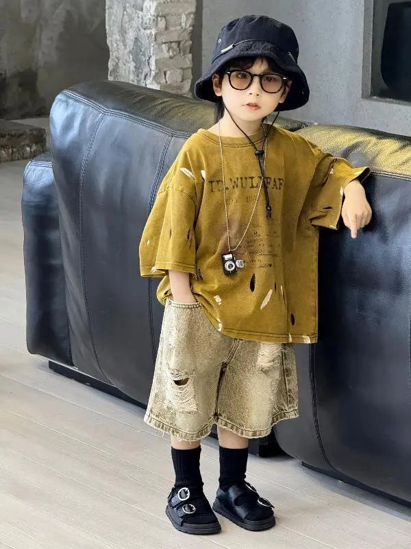 Boys Clothing Set  Korean Loose Shirts+shorts 2pcs/set Sport Suits for Kids Teenager Tracksuits Casual Baby Outfits Clothes